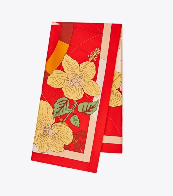 Blomstret kompas silketørklæde