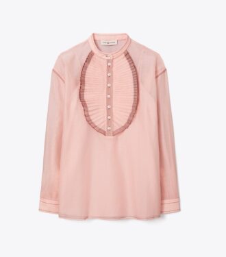 Bluse med flæser foran