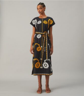 Broderet kaftan i bomulds-poplin