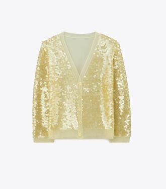 Cardigan med pailletter foran
