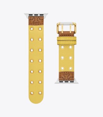 Dobbeltnittebånd til Apple Watch®, gult læder