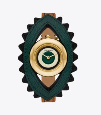 Evil Eye Bangle Watch, Luggage Leather/Green, 27 mm Evil Eye Bangle Watch, Luggage Leather/Green, 27 mm