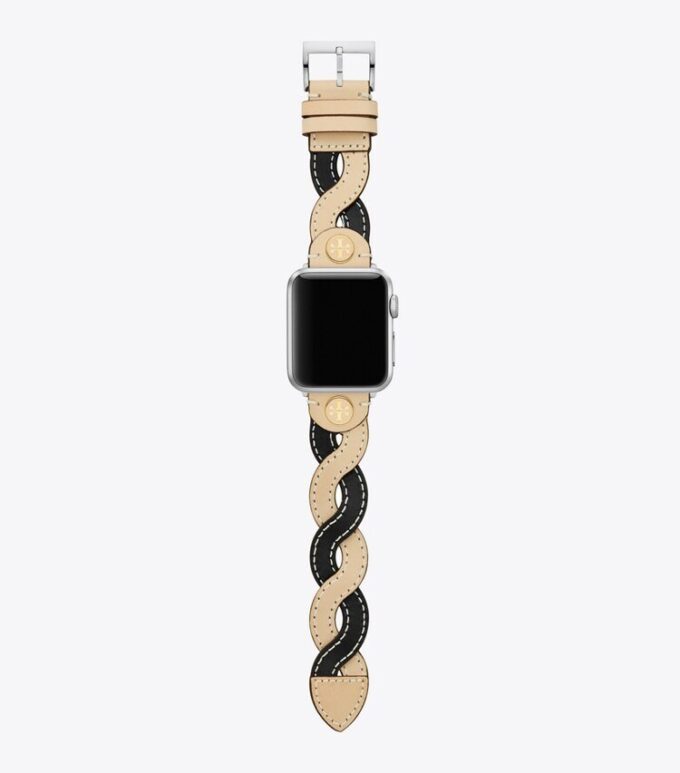 Flettet rem til Apple Watch®, creme/sort læder, 38 mm – 40 mm Flettet rem til Apple Watch®, creme/sort læder, 38 mm – 40 mm