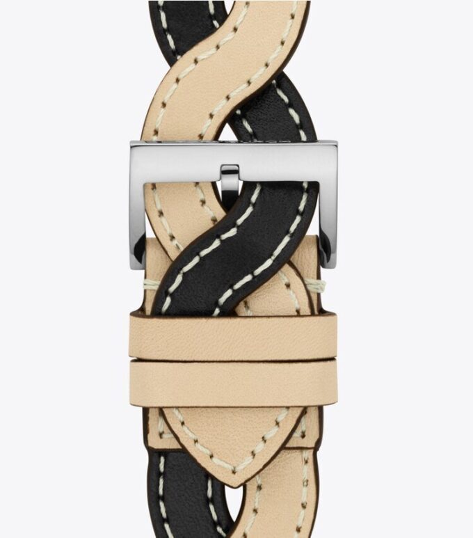 Flettet rem til Apple Watch®, creme/sort læder, 38 mm – 40 mm Flettet rem til Apple Watch®, creme/sort læder, 38 mm – 40 mm