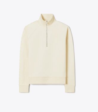 French Terry-sweatshirt med logo på ærmet og halv lynlås French Terry-sweatshirt med logo på ærmet og halv lynlås