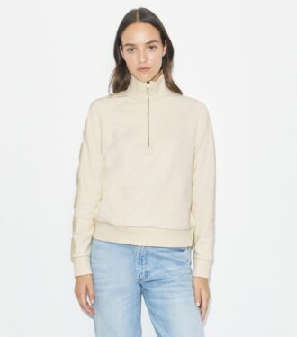 French Terry-sweatshirt med logo på ærmet og halv lynlås French Terry-sweatshirt med logo på ærmet og halv lynlås