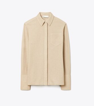 Jacquard-bluse med manchetter