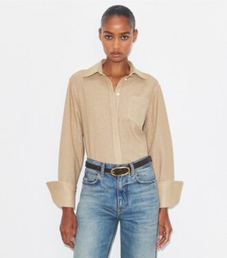 Jacquard-bluse med manchetter