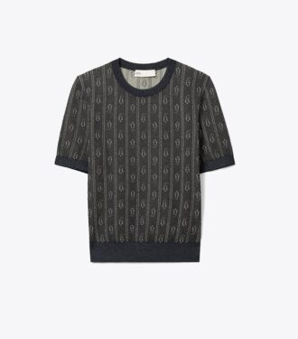 Jacquard-bluse med rund hals