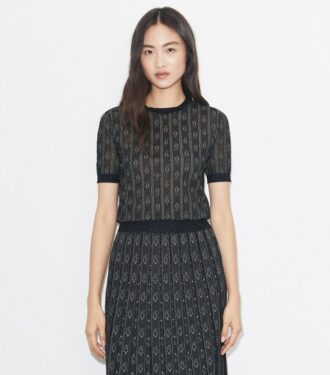 Jacquard-bluse med rund hals