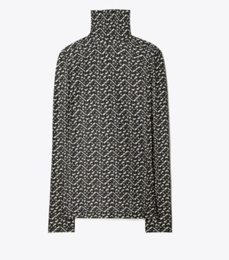 Jersey-skjorte med høj hals og print