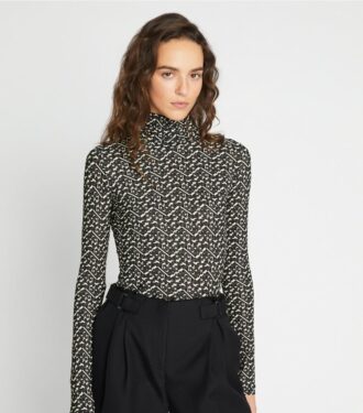 Jersey-skjorte med høj hals og print