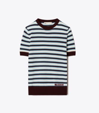 Kashmir-stribet kortærmet tennissweater