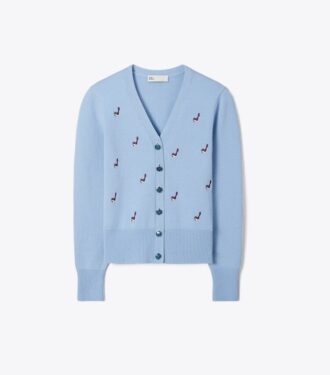 Kashmircardigan med broderet fugl