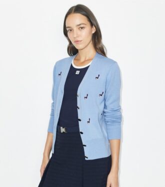 Kashmircardigan med broderet fugl