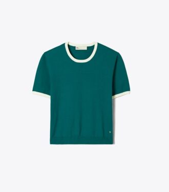 Kortærmet sweater med kontrastkant