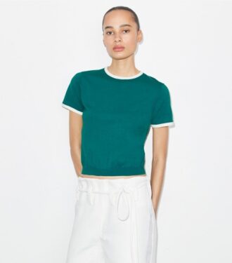 Kortærmet sweater med kontrastkant