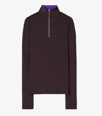 Langærmet jerseybluse med lynlås foran Langærmet jerseybluse med lynlås foran