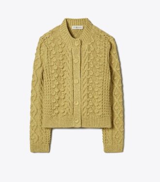 Meleret cardigan med rund hals