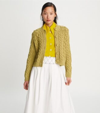 Meleret cardigan med rund hals
