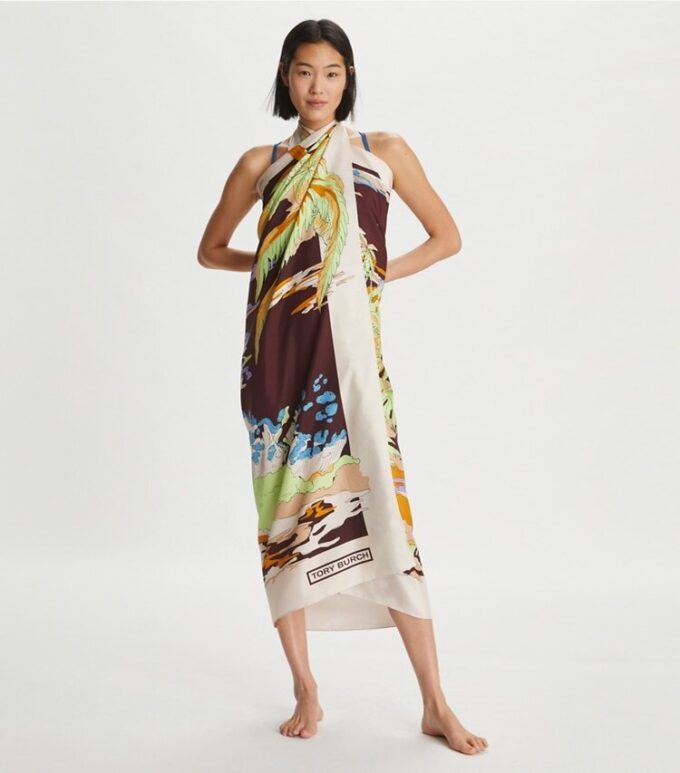 Palm Tree Postcard Oversized Silk Square Scarf