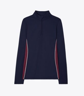 Pullover med kontrastpiping og halv lynlås