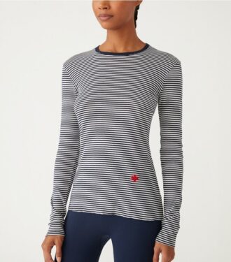 Stribet langærmet T-shirt i let ribstof