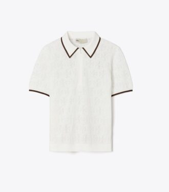 T Monogram bomulds-pointelle-polo med lynlås