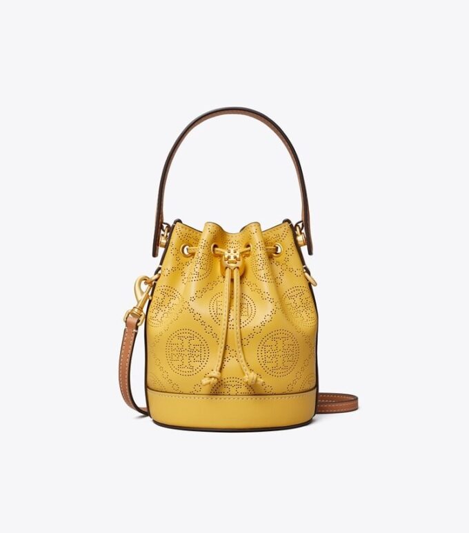 T Monogram Perforeret læder Mini Bucket Bag
