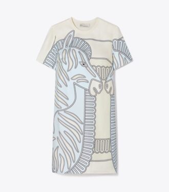 T-shirt-kjole med printet silke foran