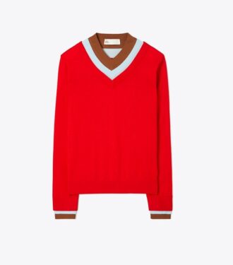 Trelags sweater med farveblokke